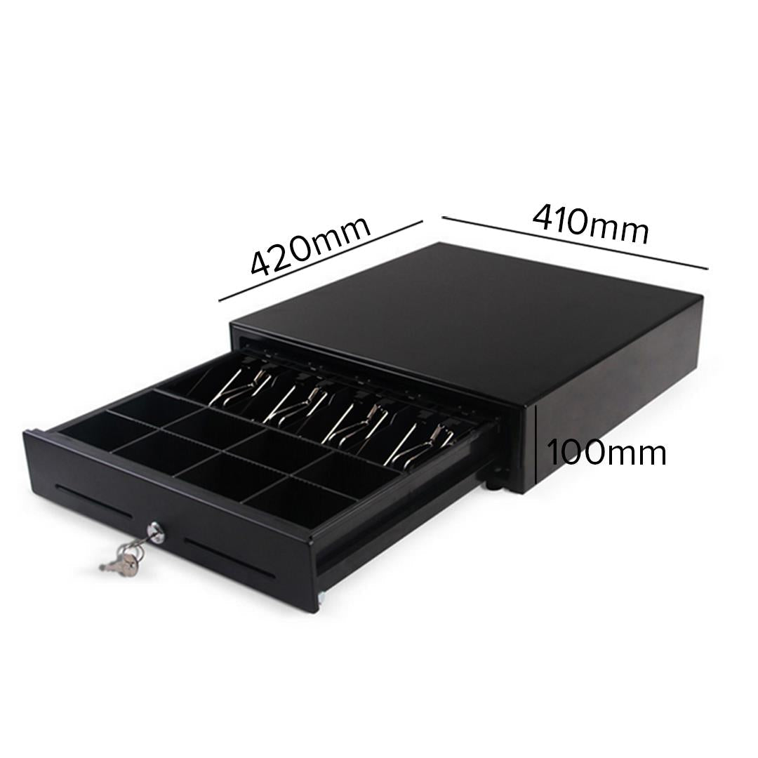 NNEAGS Black Heavy Duty Cash Drawer Electronic 4 Bills 8 Coins Cheque Slot Tray Pos 410-1