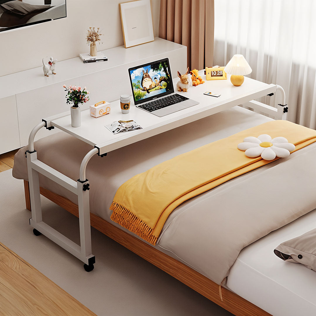 NNEAGS 2X 120x45cm White Cross Bed Movable Desk Table w/ Adjustable Length & Height-1
