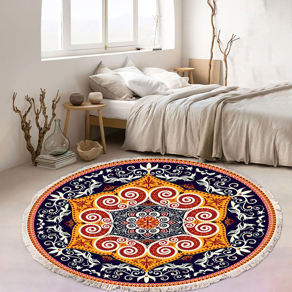 NNEAGS 2X 90cm Round Mandala Ethnic Style Round Carpet, Anti-slip Doormat, Home Decor-1