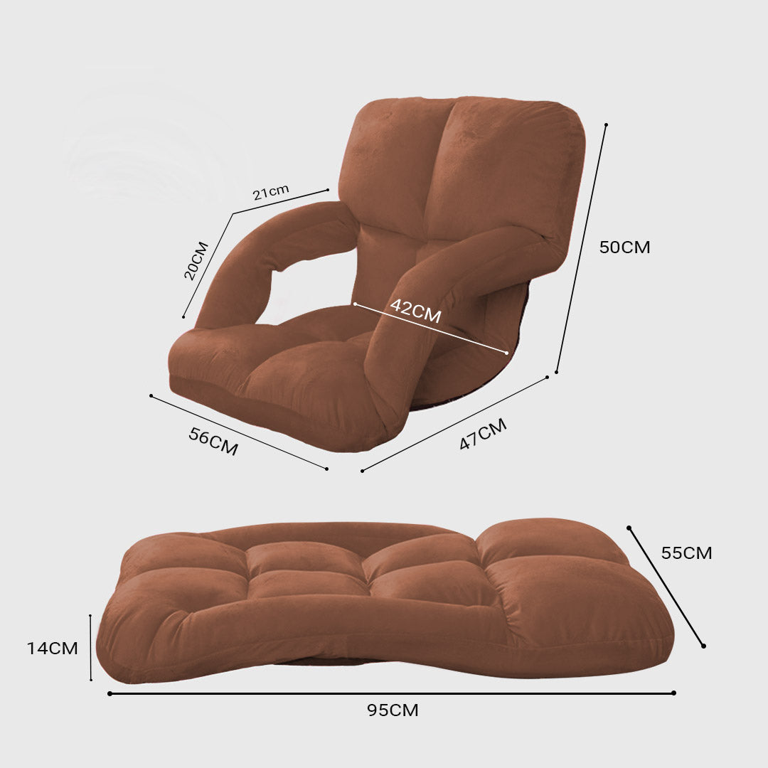 NNEAGS 4X Foldable Lounge Cushion Adjustable Floor Lazy Recliner Chair with Armrest Coffee-1