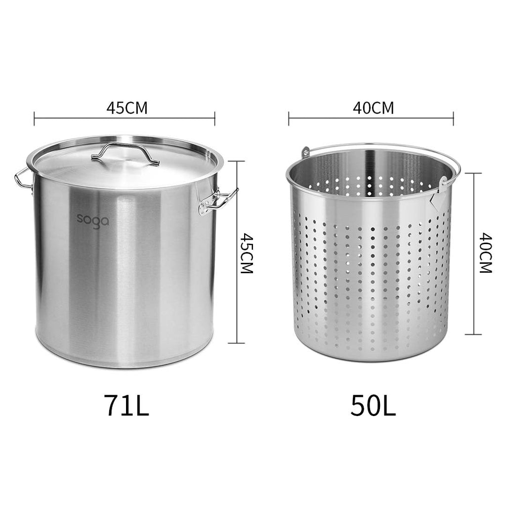 NNEAGS 71L 18/10 Stainless Steel Stockpot with Perforated Stock pot Basket Pasta Strainer-1