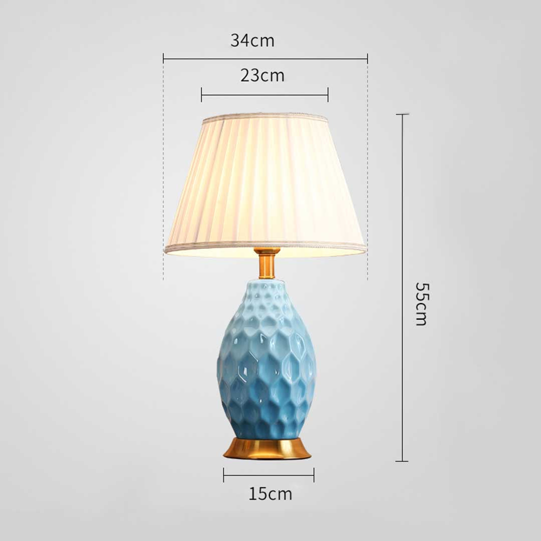 NNEAGS 2X Textured Ceramic Oval Table Lamp with Gold Metal Base Blue-1