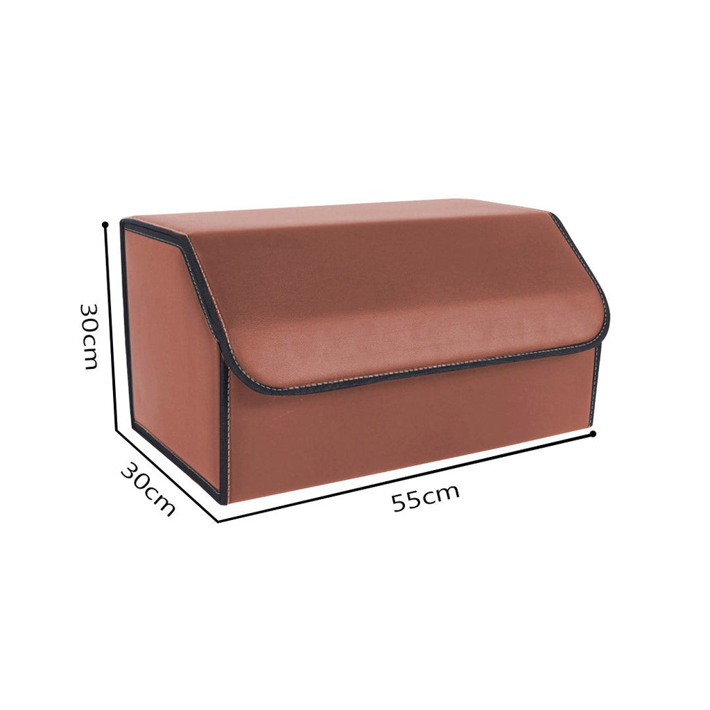 NNEAGS 4X Leather Car Boot Collapsible Foldable Trunk Cargo Organizer Portable Storage Box Coffee Large-1