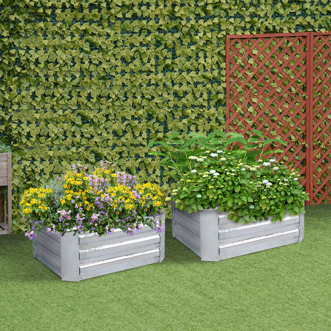 NNEAGS 2X 60cm Square Galvanised Raised Garden Bed Vegetable Herb Flower Outdoor Planter Box-1