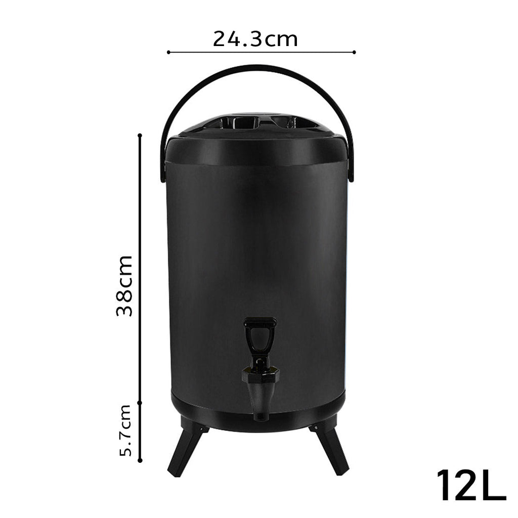 NNEAGS 8X 12L Stainless Steel Insulated Milk Tea Barrel Hot and Cold Beverage Dispenser Container with Faucet Black-1