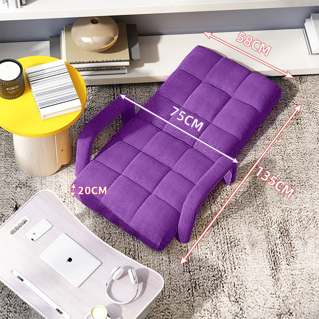 NNEAGS 2X Foldable Lounge Cushion Adjustable Floor Lazy Recliner Chair with Armrest Purple-1