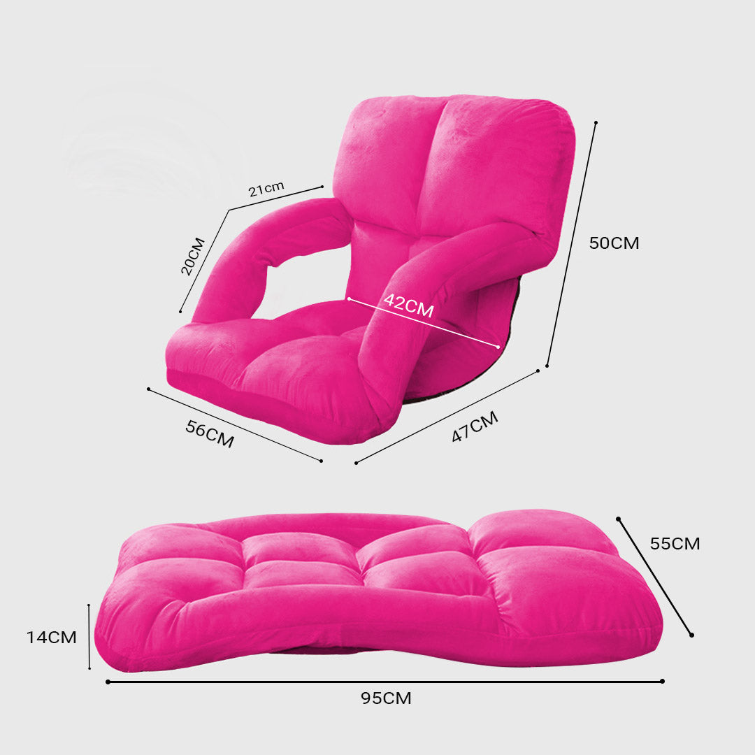 NNEAGS 4X Foldable Lounge Cushion Adjustable Floor Lazy Recliner Chair with Armrest Pink-1