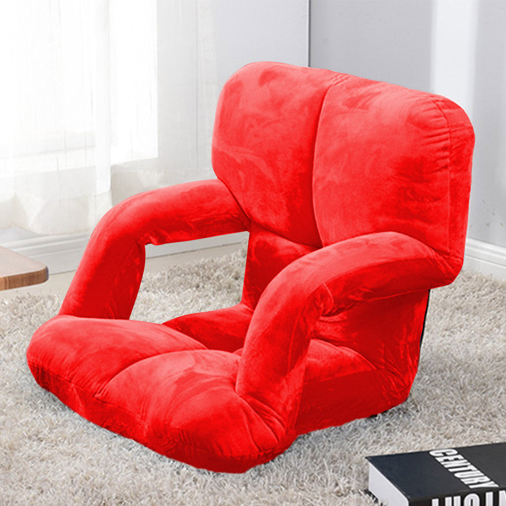 NNEAGS 4X Foldable Lounge Cushion Adjustable Floor Lazy Recliner Chair with Armrest Red-2