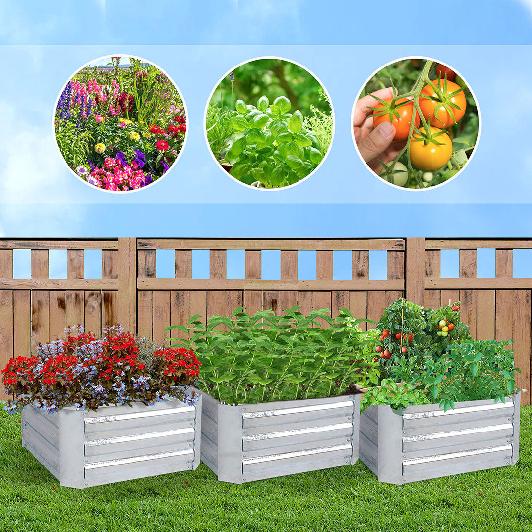 NNEAGS 2X 60cm Square Galvanised Raised Garden Bed Vegetable Herb Flower Outdoor Planter Box-2