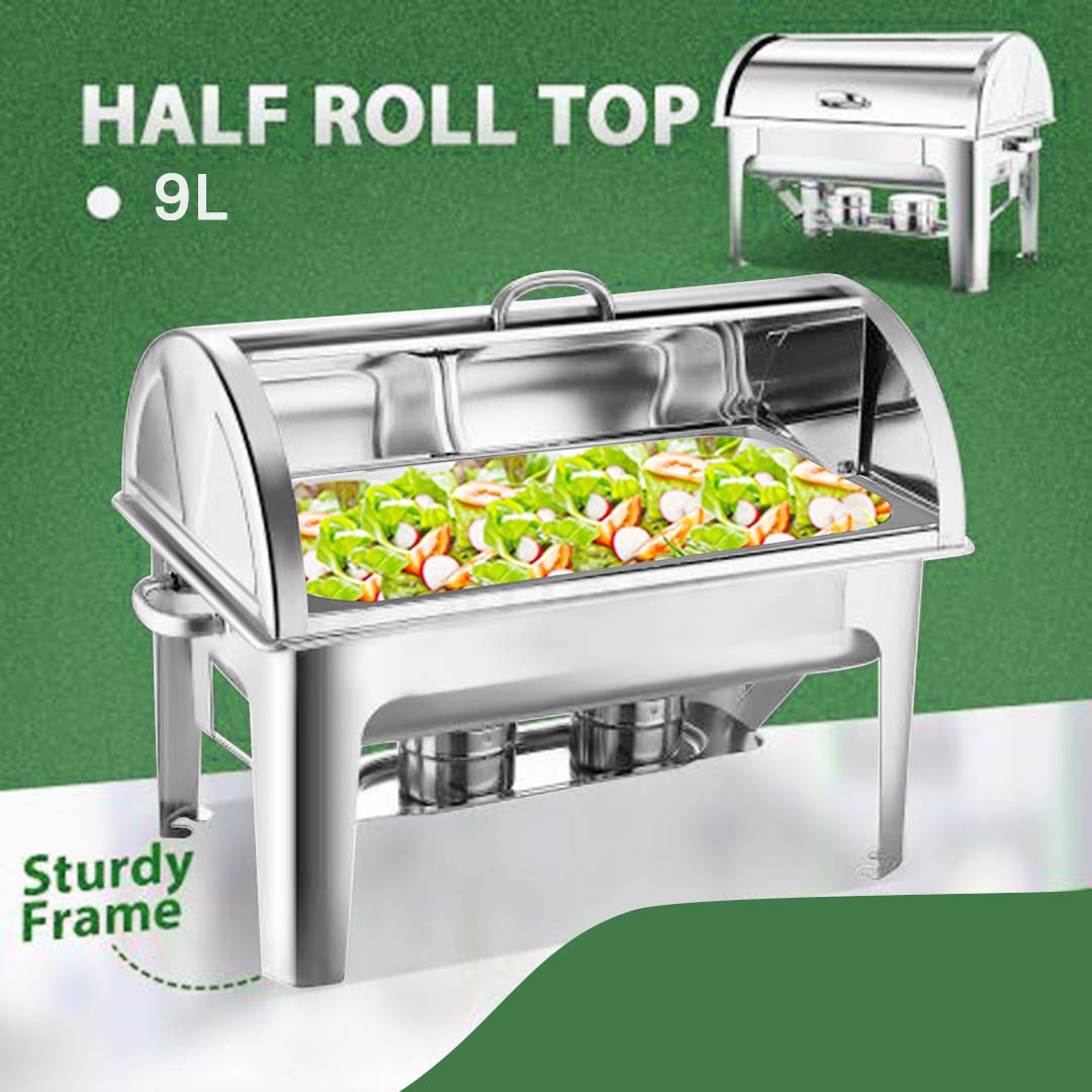 NNEAGS 2X 9L Stainless Steel Full Size Roll Top Chafing Dish Food Warmer-2
