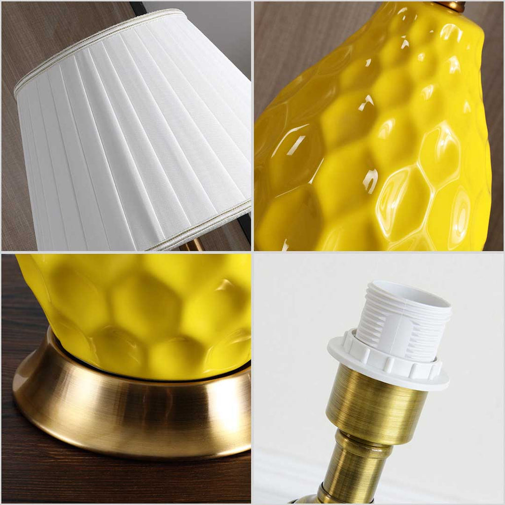 NNEAGS 2X Textured Ceramic Oval Table Lamp with Gold Metal Base Blue-2