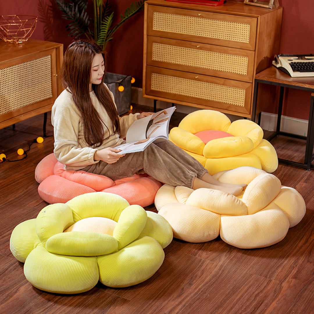 NNEAGS 2X  Yellow Double Flower Shape Cushion Soft Bedside Floor Plush Pillow Home Decor-2