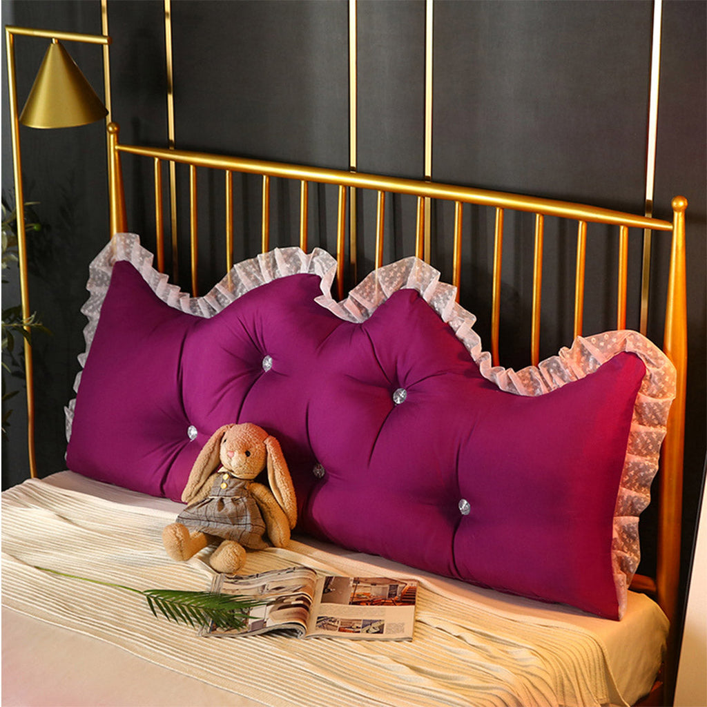 NNEAGS 150cm Burgundy Princess Bed Pillow Headboard Backrest Bedside Tatami Sofa Cushion with Ruffle Lace Home Decor-2