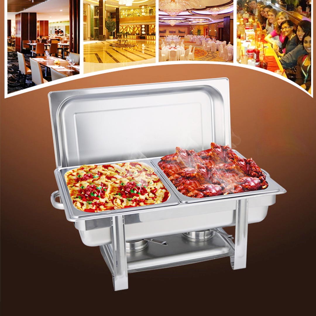 NNEAGS Double Tray Stainless Steel Chafing Catering Dish Food Warmer-2