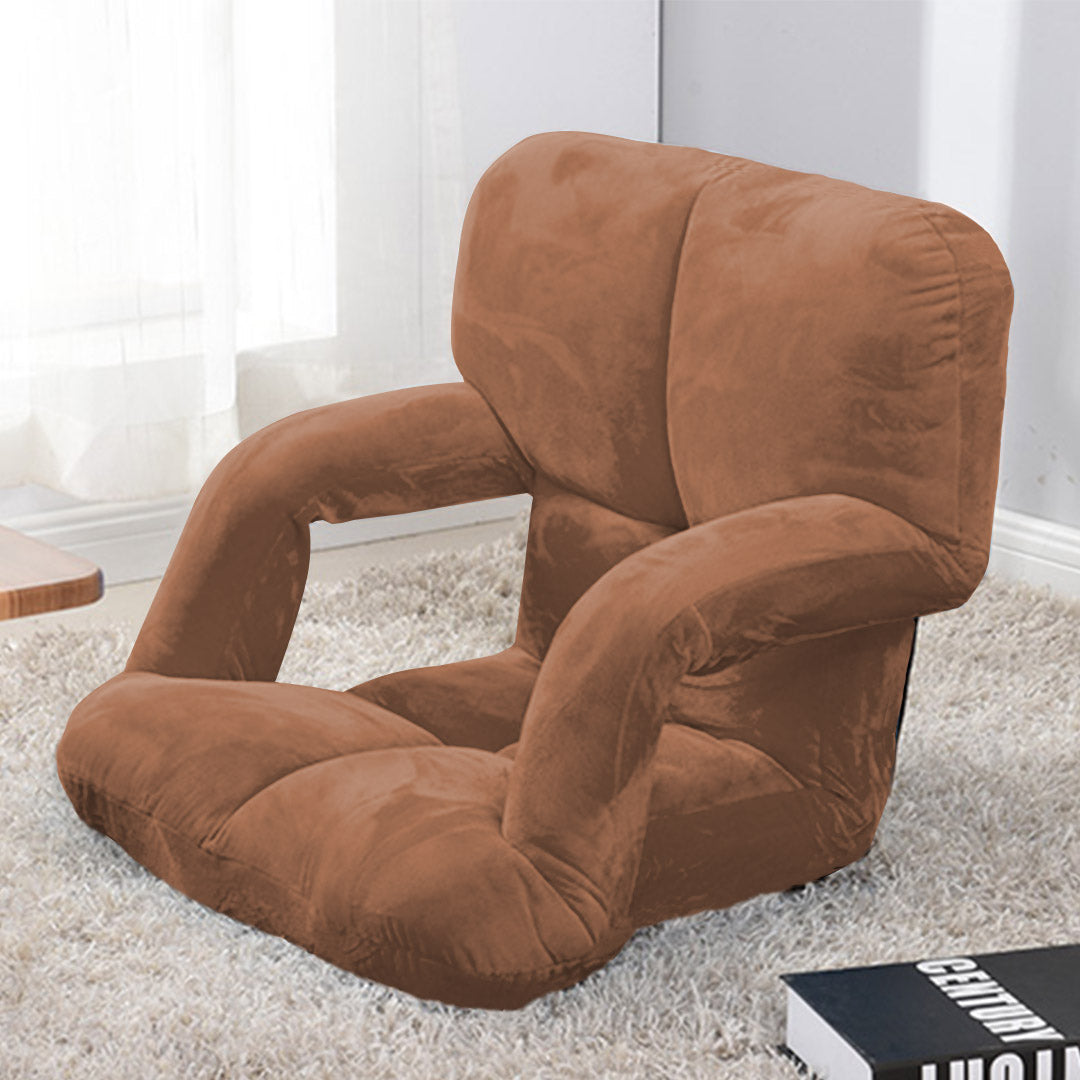 NNEAGS 4X Foldable Lounge Cushion Adjustable Floor Lazy Recliner Chair with Armrest Coffee-2