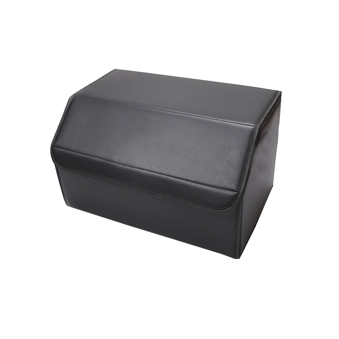NNEAGS 4X Leather Car Boot Collapsible Foldable Trunk Cargo Organizer Portable Storage Box Black Medium-2