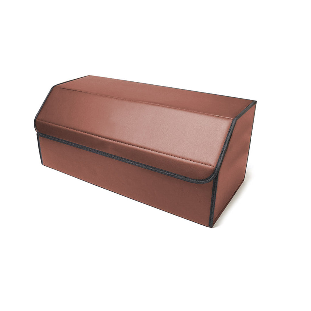 NNEAGS 4X Leather Car Boot Collapsible Foldable Trunk Cargo Organizer Portable Storage Box Coffee Large-2