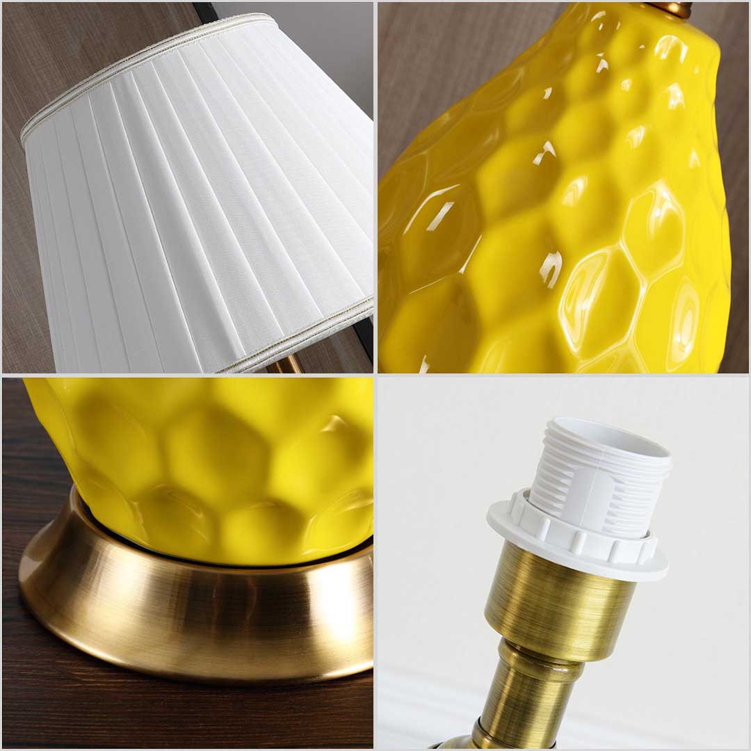 NNEAGS 4X Textured Ceramic Oval Table Lamp with Gold Metal Base Yellow-2