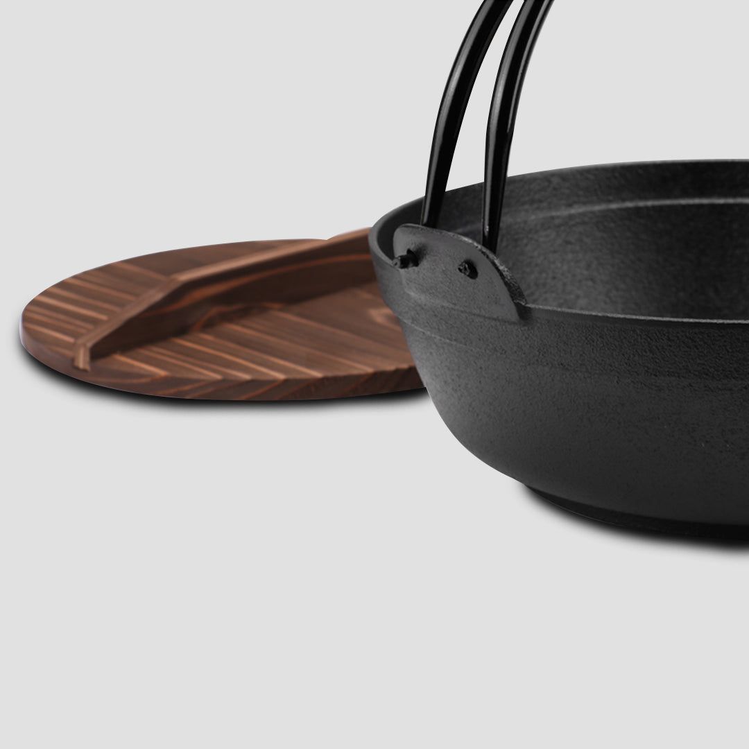 NNEAGS 2X 29cm Cast Iron Japanese Style Sukiyaki Tetsu Nabe Shabu Hot Pot with Wooden Lid-2