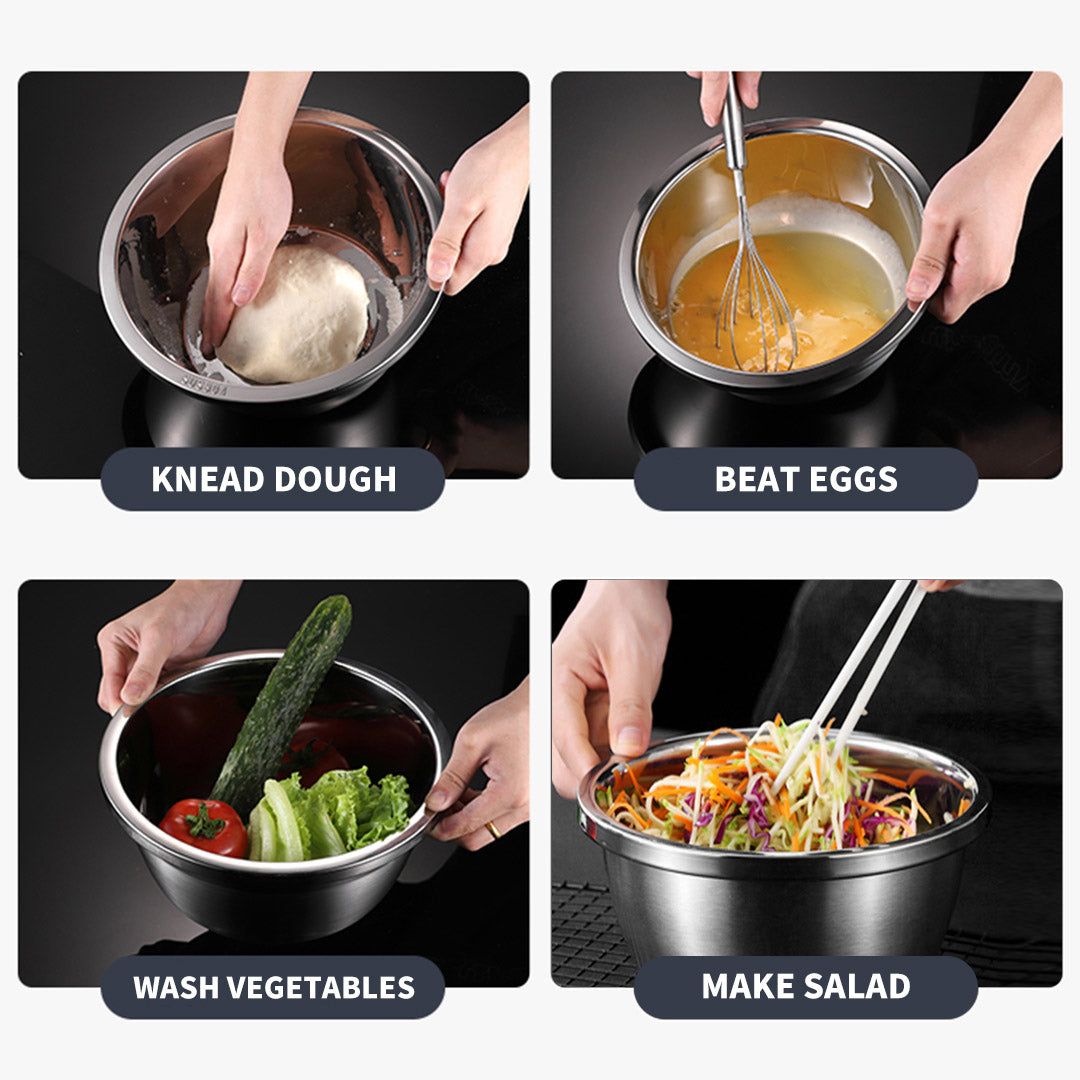 NNEAGS 2X 3Pcs Deepen Matte Stainless Steel Stackable Baking Washing Mixing Bowls Set Food Storage Basin-2