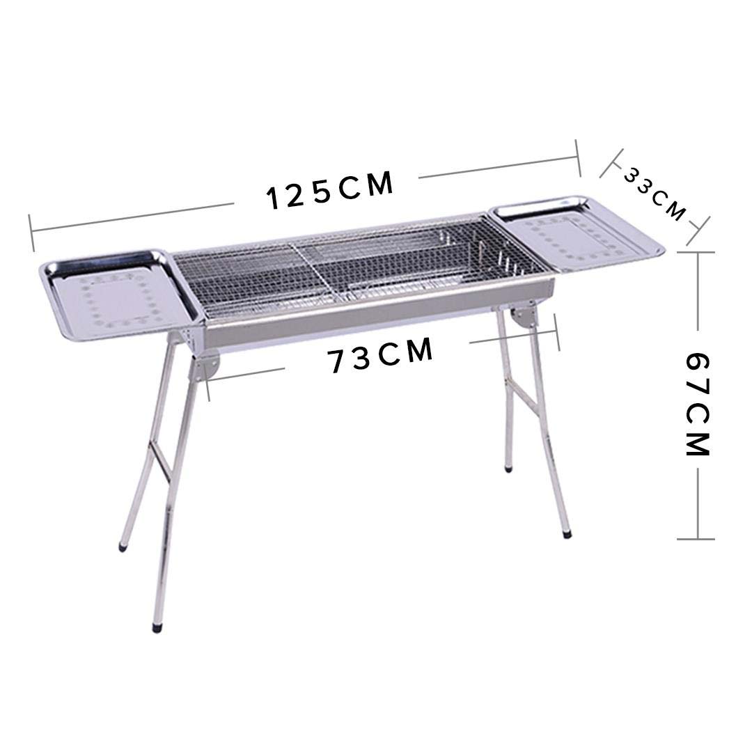 NNEAGS Skewers Grill with Side Tray Portable Stainless Steel Charcoal BBQ Outdoor 6-8 Persons-2