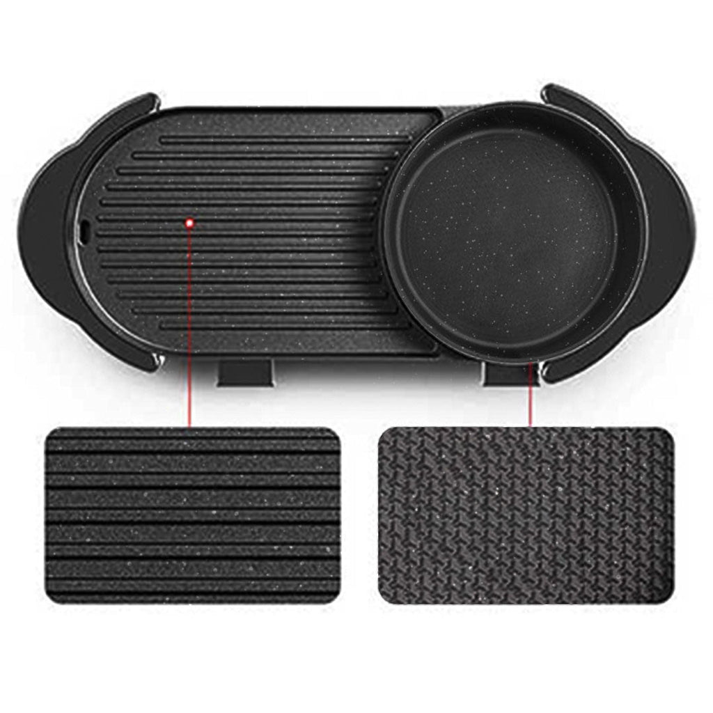 NNEAGS 2X 2  in 1 Electric Non-Stick BBQ Teppanyaki Grill Plate Steamboat Hotpot 2-8 Person-2