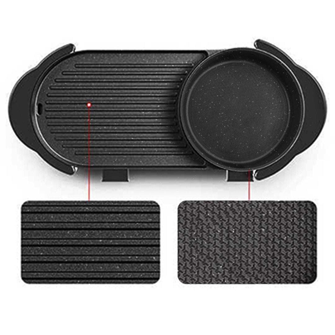 NNEAGS 2X 2  in 1 Electric Non-Stick BBQ Teppanyaki Grill Plate Steamboat Hotpot 2-8 Person-2