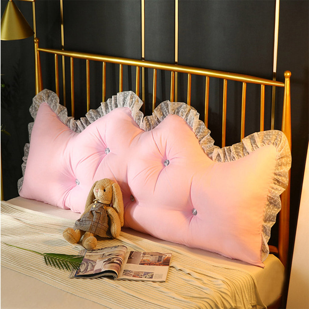 NNEAGS 150cm Pink Princess Bed Pillow Headboard Backrest Bedside Tatami Sofa Cushion with Ruffle Lace Home Decor-2