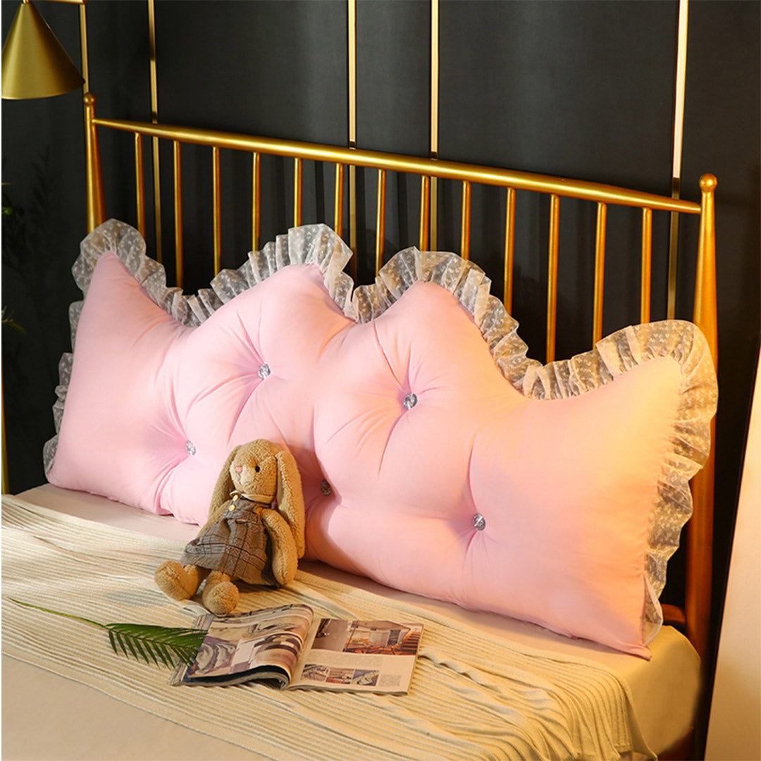 NNEAGS 150cm Pink Princess Bed Pillow Headboard Backrest Bedside Tatami Sofa Cushion with Ruffle Lace Home Decor-2