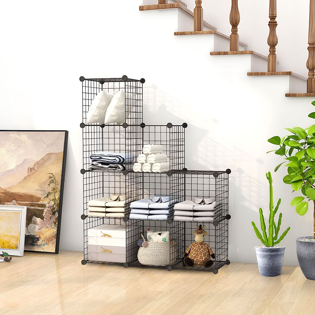 NNEAGS 2X Black Portable 9-Cube 3 Column Storage Organiser Foldable DIY Modular Grid Space Saving Shelf-2
