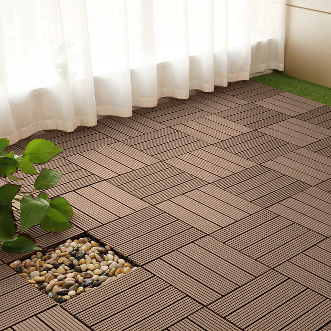NNEAGS 11 pcs Light Chocolate DIY Wooden Composite Decking Tiles Garden Outdoor Backyard Flooring Home Decor-2