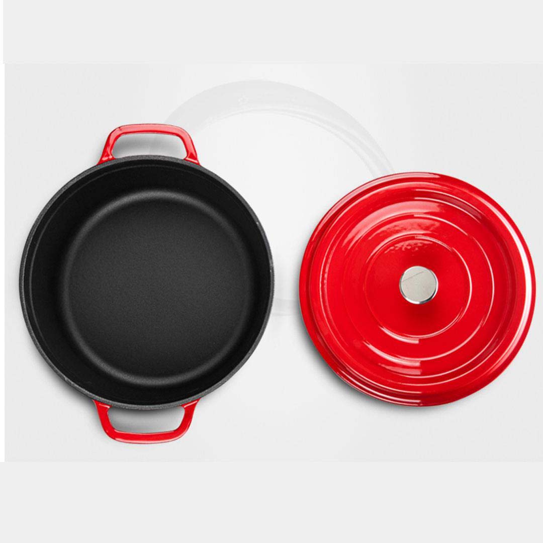 NNEAGS 2X Cast Iron 24cm Enamel Porcelain Stewpot Casserole Stew Cooking Pot With Lid Red-2