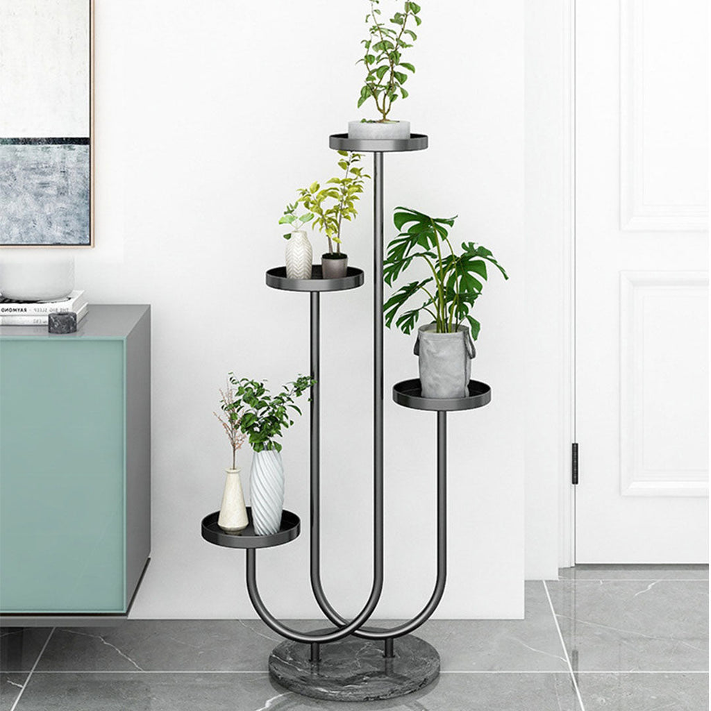 NNEAGS 2X U Shaped Plant Stand Round Flower Pot Tray Living Room Balcony Display Black Metal Decorative Shelf-2
