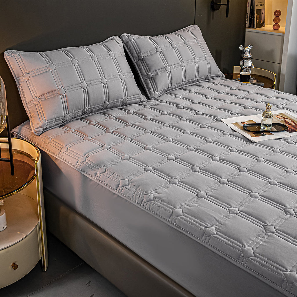 NNEAGS Grey 153cm Wide Mattress Cover Thick Quilted Stretchable Bed Spread Sheet Protector with Pillow Covers-2