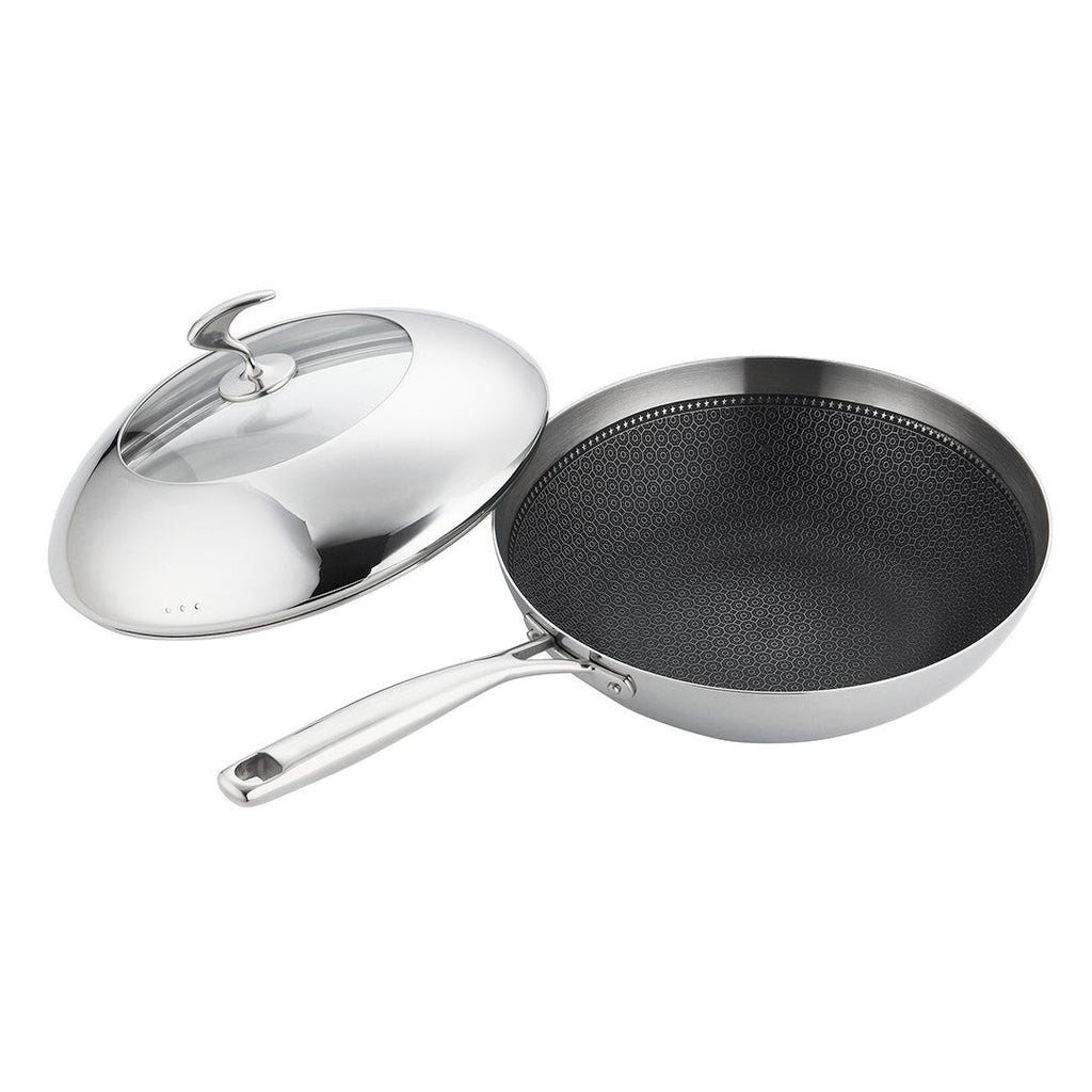 NNEAGS 2X 18/10 Stainless Steel Fry Pan 30cm Frying Pan Top Grade Cooking Non Stick Interior Skillet with Lid-2