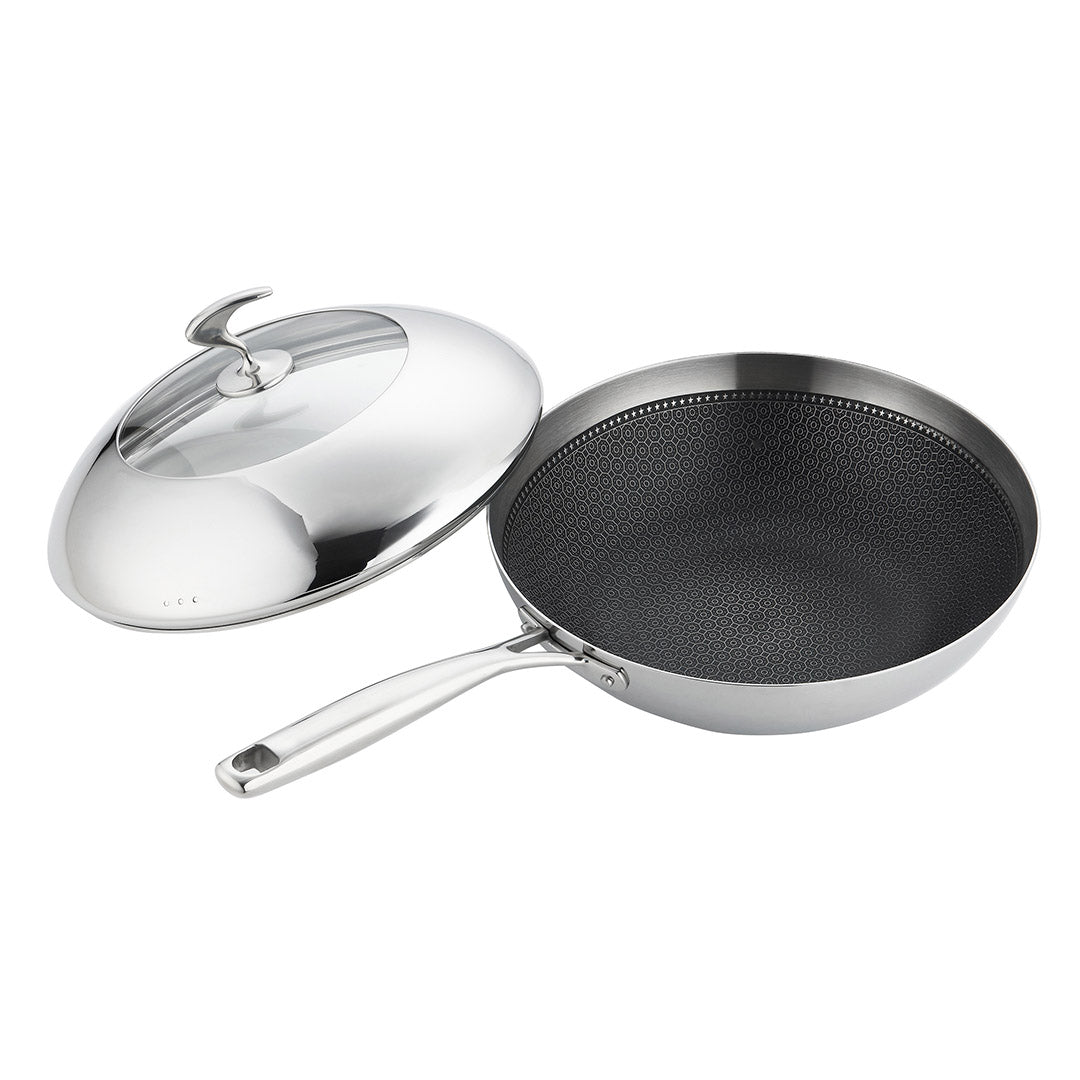 NNEAGS 2X 18/10 Stainless Steel Fry Pan 30cm Frying Pan Top Grade Cooking Non Stick Interior Skillet with Lid-2