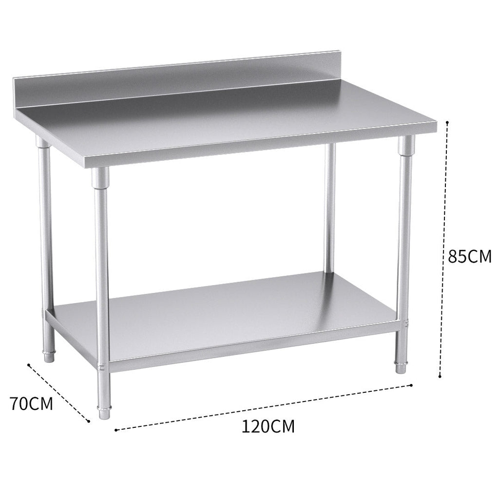 NNEAGS Catering Kitchen Stainless Steel Prep Work Bench Table with Back-splash 120*70*85cm-2