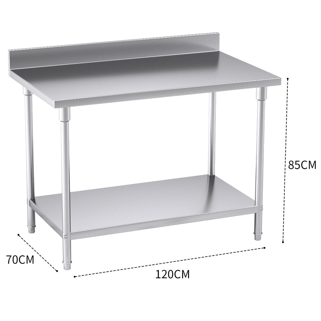 NNEAGS Catering Kitchen Stainless Steel Prep Work Bench Table with Back-splash 120*70*85cm-2