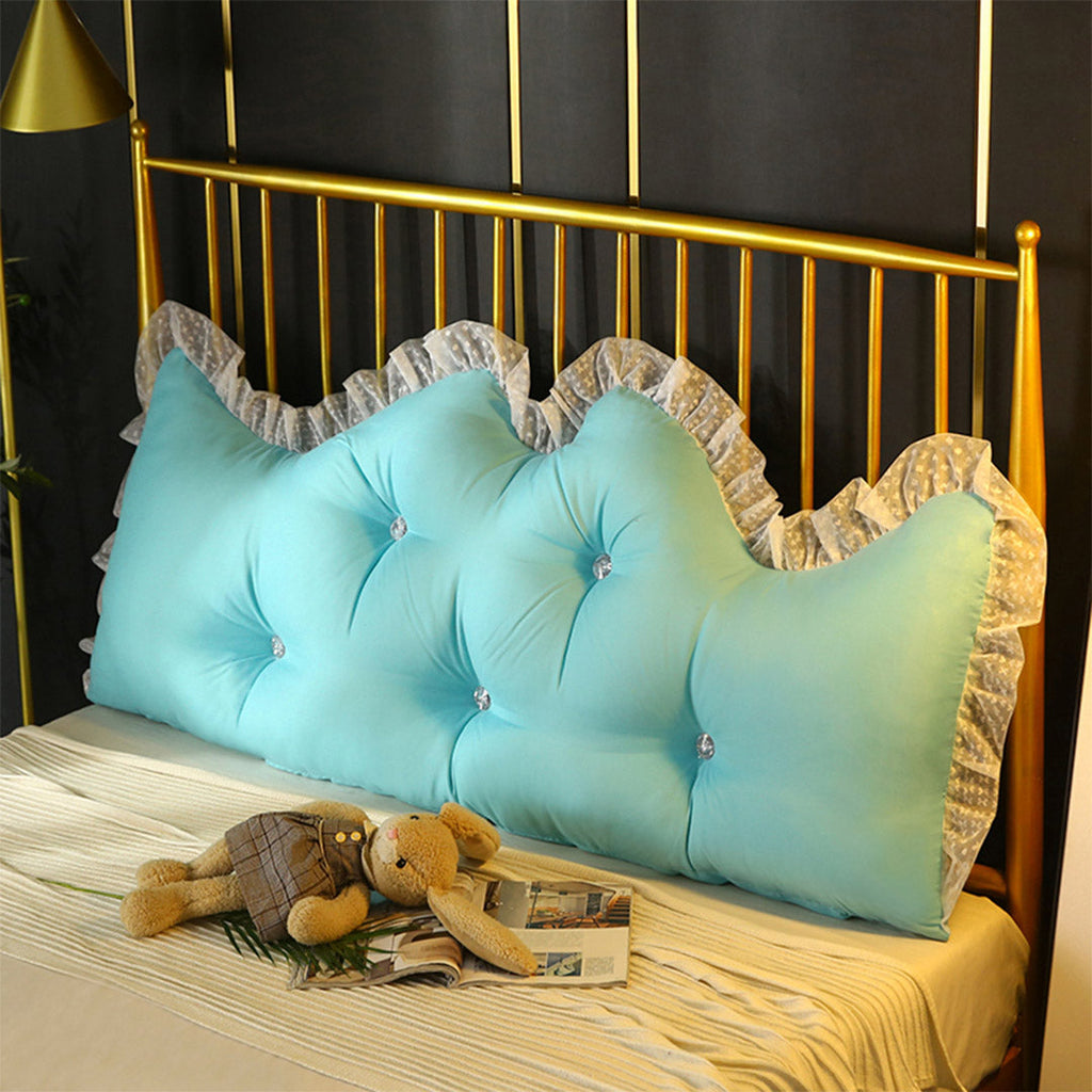 NNEAGS 2X 150cm Light Blue Princess Bed Pillow Headboard Backrest Bedside Tatami Sofa Cushion with Ruffle Lace Home Decor-2