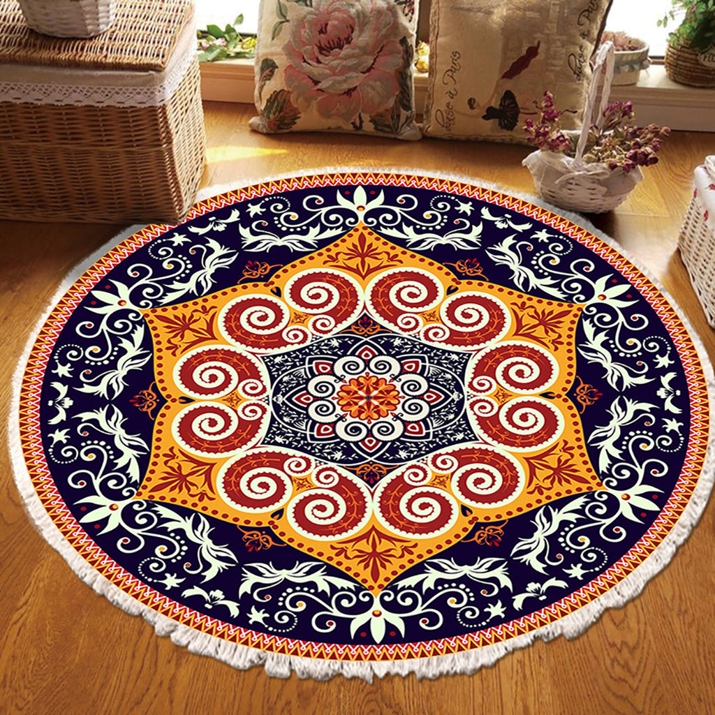 NNEAGS 2X 90cm Round Mandala Ethnic Style Round Carpet, Anti-slip Doormat, Home Decor-2