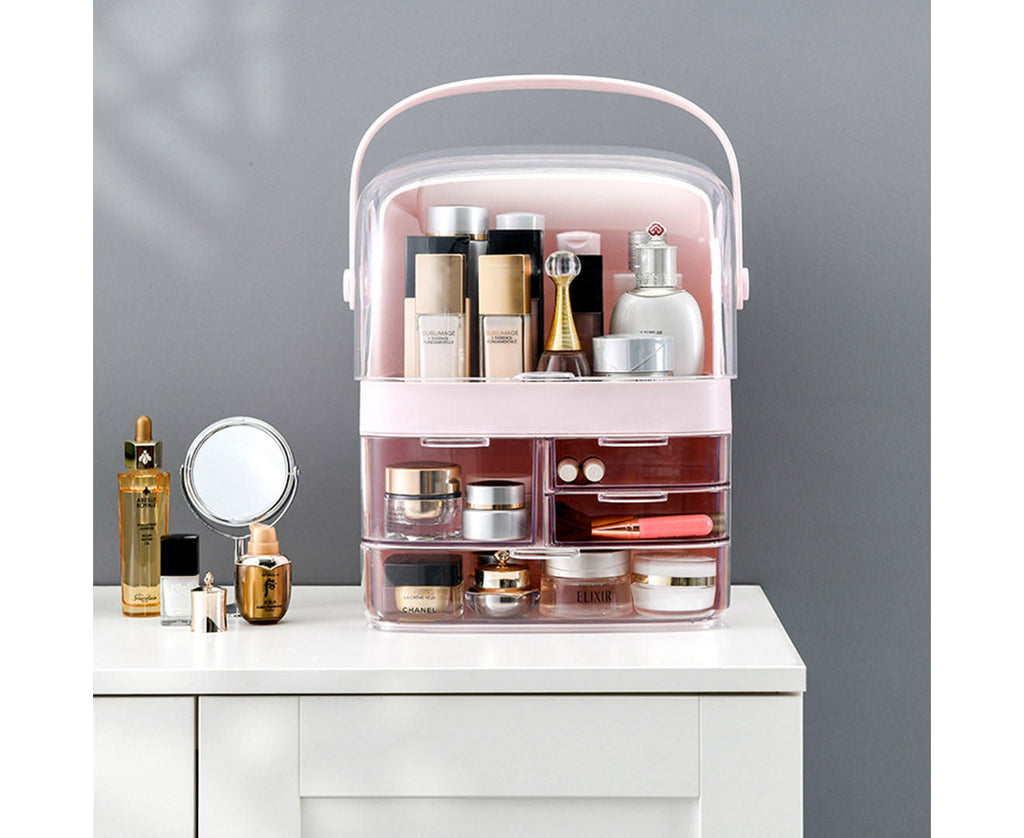 NNEAGS 2X 3 Tier Pink Countertop Makeup Cosmetic Storage Organiser Skincare Holder Jewelry Storage Box with Handle-2