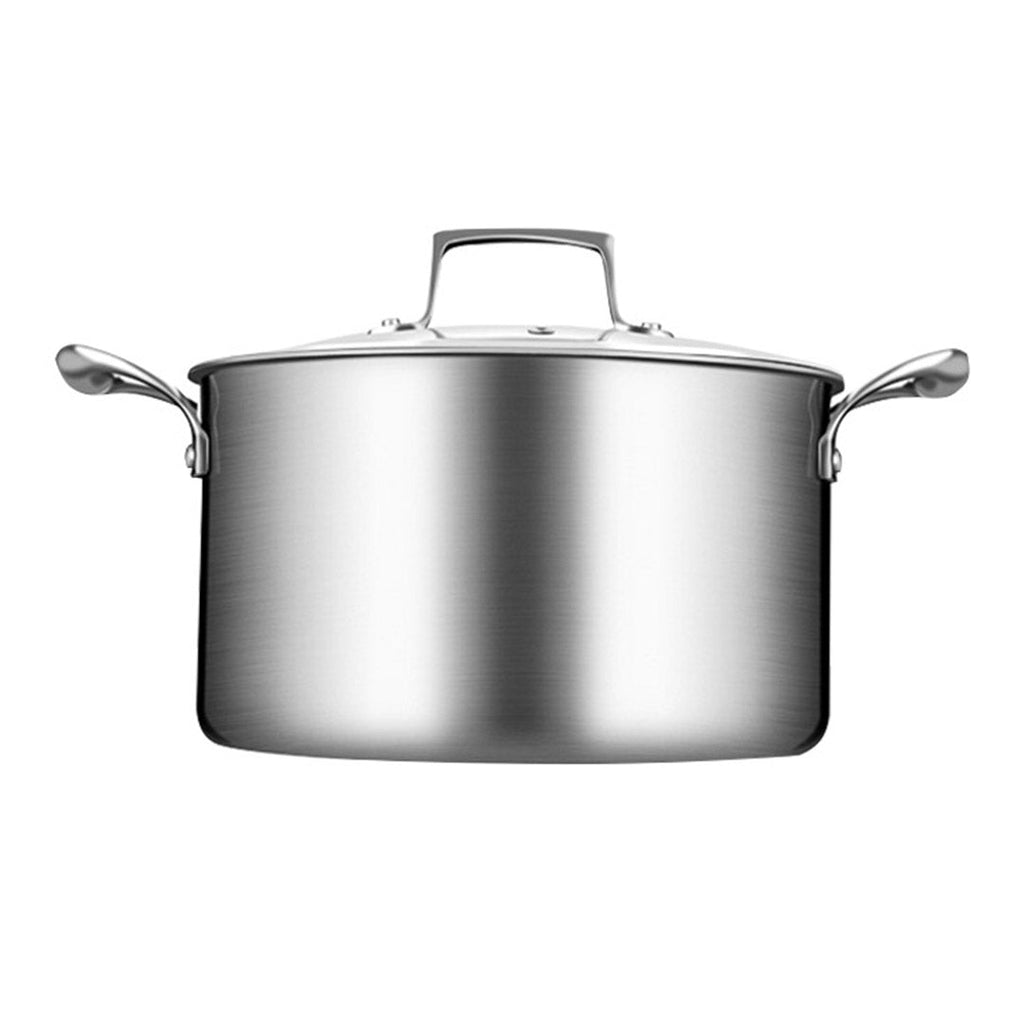 NNEAGS 2X 26cm Stainless Steel Soup Pot Stock Cooking Stockpot Heavy Duty Thick Bottom with Glass Lid-2