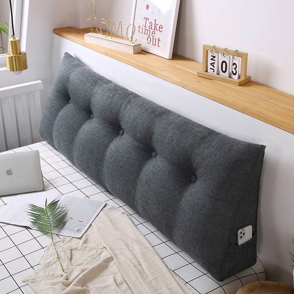 NNEAGS 2X 100cm Dark Grey Triangular Wedge Bed Pillow Headboard Backrest Bedside Tatami Cushion Home Decor-2