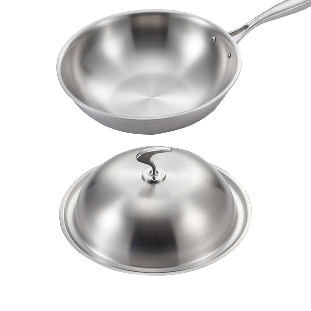 NNEAGS 18/10 Stainless Steel Fry Pan 32cm Frying Pan Top Grade Cooking Skillet with Lid-2