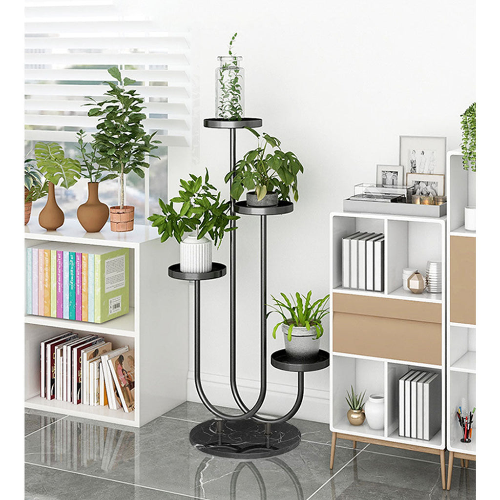 NNEAGS 2X U Shaped Plant Stand Round Flower Pot Tray Living Room Balcony Display Black Metal Decorative Shelf-3