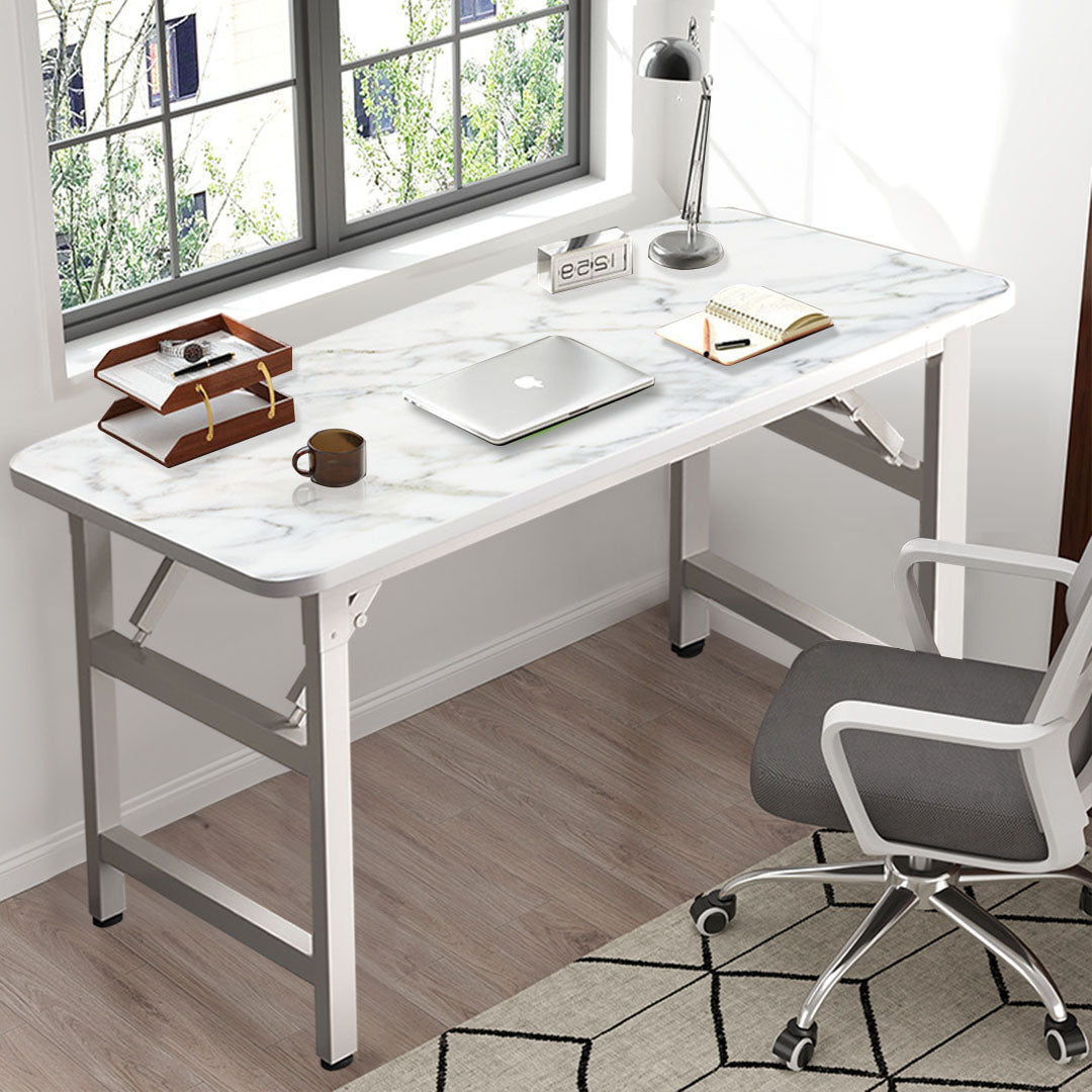 NNEAGS 120x60 White Foldable Computer Study Table Easy Assembly Desk No Chair-3