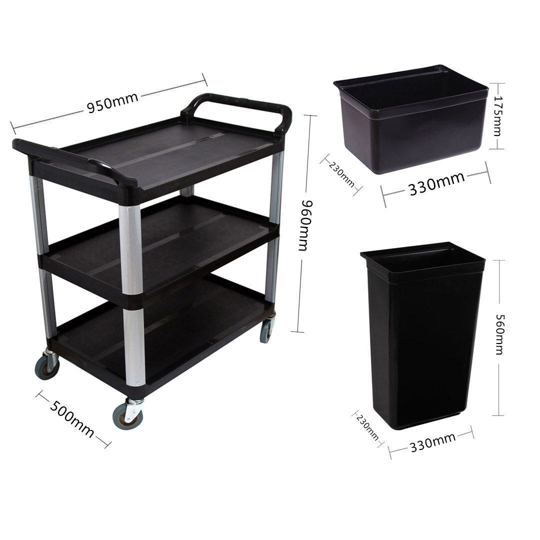 NNEAGS 3 Tier Food Trolley Food Waste Cart With Two Bins Storage Kitchen Black Large-3