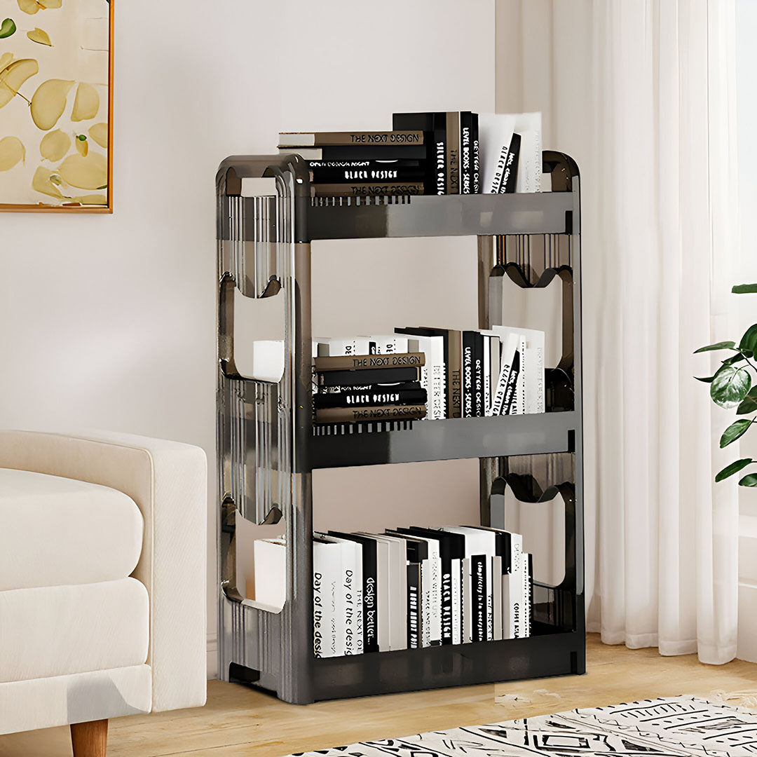 NNEAGS 2X 38x24cm Clear 4 Tier Bookshelf & Cosmetic Storage Organizer Trolley Rack-3