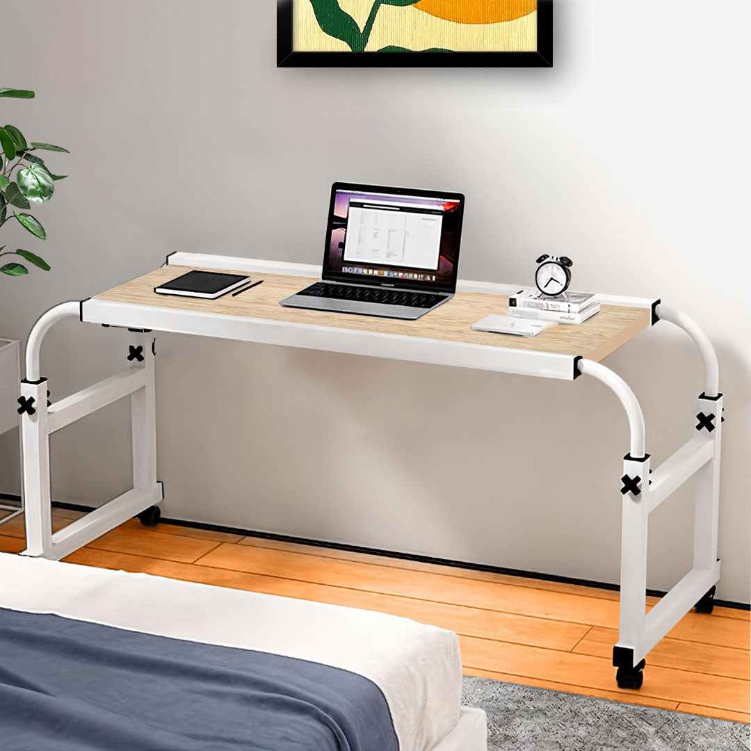 NNEAGS 120x45cm Wood Cross Bed Movable Desk Table w/ Adjustable Length & Height-3