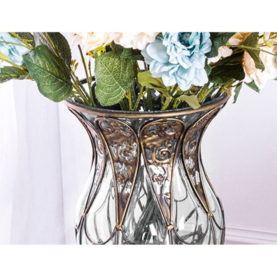 NNEAGS 85cm Clear Glass Tall Floor Vase with 12pcs White Artificial Fake Flower Set-3